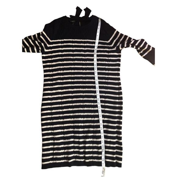 Talbots Navy Blue Ivory Cable Knit Wool Blend Sweater Dress Petite / XL Bell Sle - Picture 11 of 14